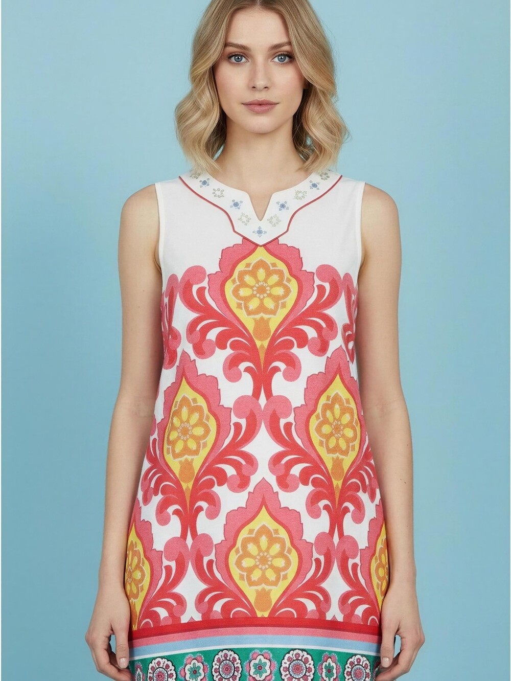 RAFAELLA Sleeveless Pink & Yellow Patterned Shift Dress SIZE LP/PG - Picture 8 of 8